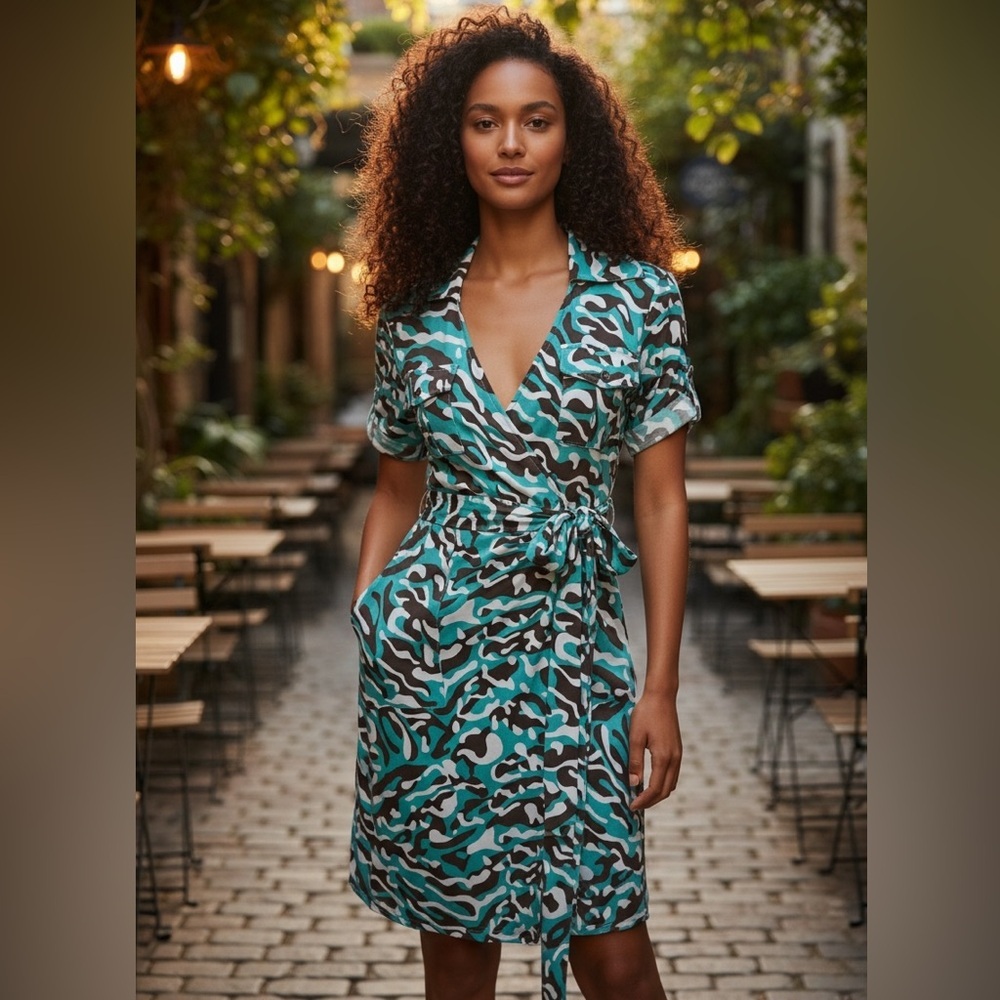 Diane Von Furstenberg Camo Print Wrap Dress